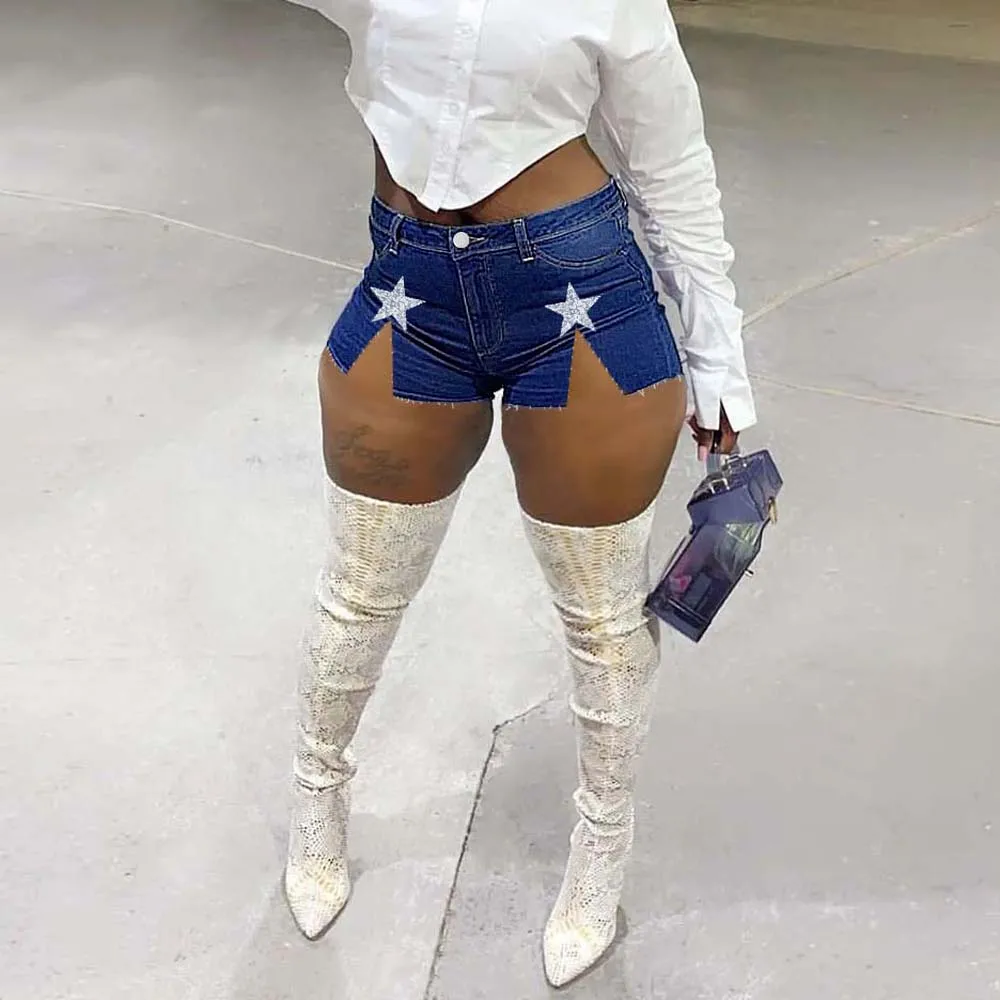 

Denim Shorts Women's Casual Stretch High Waist Slit Sticky Drill Casual Street Ladies Skinny Summer Fashion 2022