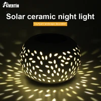 outdoor solar charging led smart light hollow out romantic ceramics living room light table lamp home decorative ornament lamp
