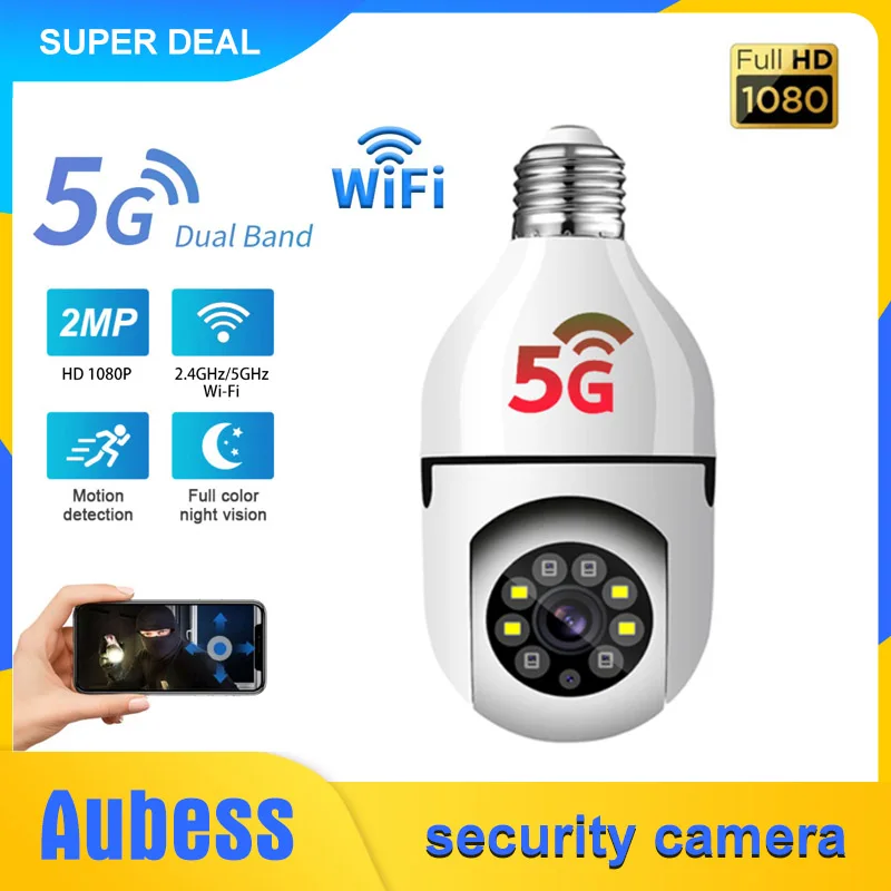 

Камера видеонаблюдения 2 Мп с лампочками E27, цифровая полноцветная IP Wi-Fi камера с функцией автоматического слежения за телом, HD видеоняня с ф...