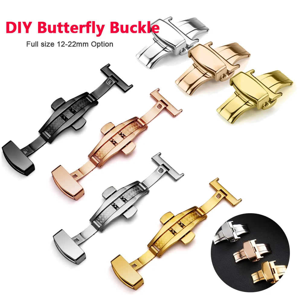 

Universal 12 14 16 18 20 22mm Butterfly Buckle Mod kit Accessories 316 Stainless Steel Double Push Button Fold Watch Replacement