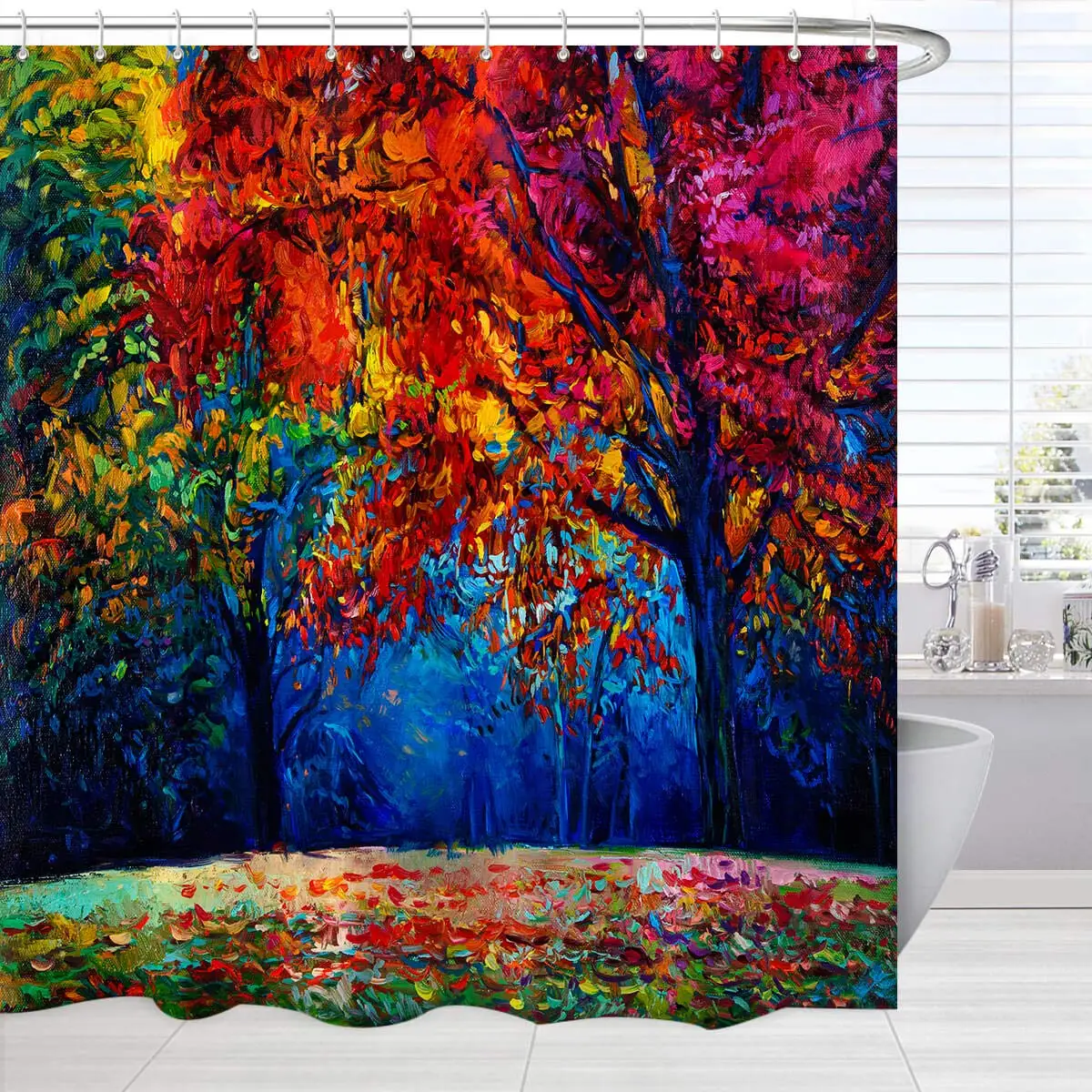

Осенняя занавеска для душа для ванной, абстрактная Осенняя лесная деревья, художественная картина, занавеска для ванной комнаты, яркие тканевые аксессуары для ванной комнаты