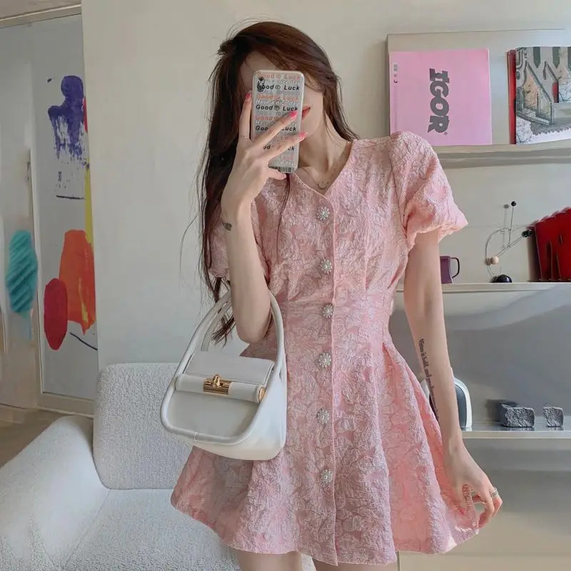 

Мини-платье женское с открытой спиной, модная романтичная туника, праздничная французская однобортная, лето 2022