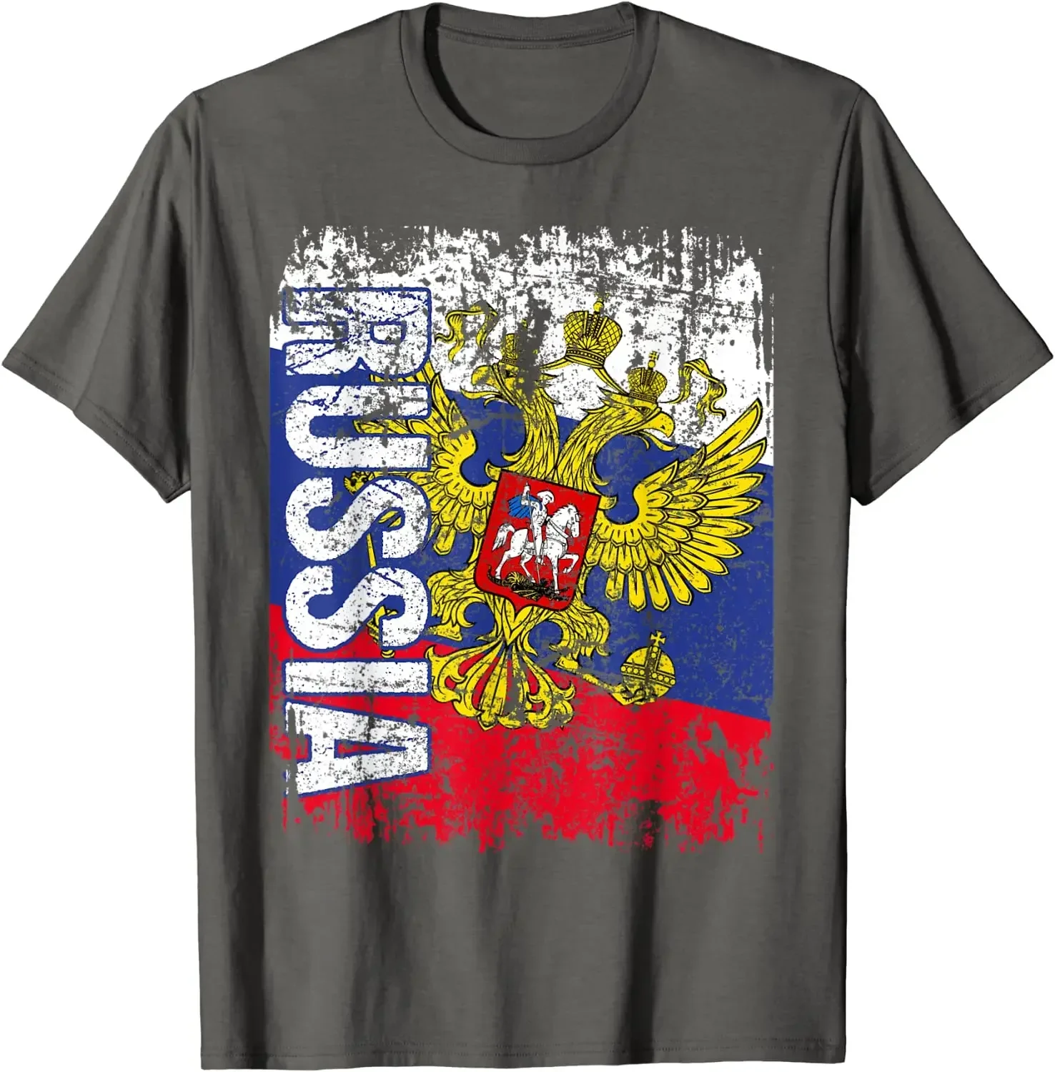 Потертая русская двуглавая футболка с флагом орла 100% хлопок круглым вырезом