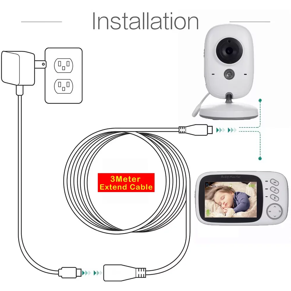 

2022 New 10ft 3 Meter Extension Cable Cord for Baby monitor Power Adapter VB601 VB603 VB605 Nanny Baby Camera Mini USB Connector