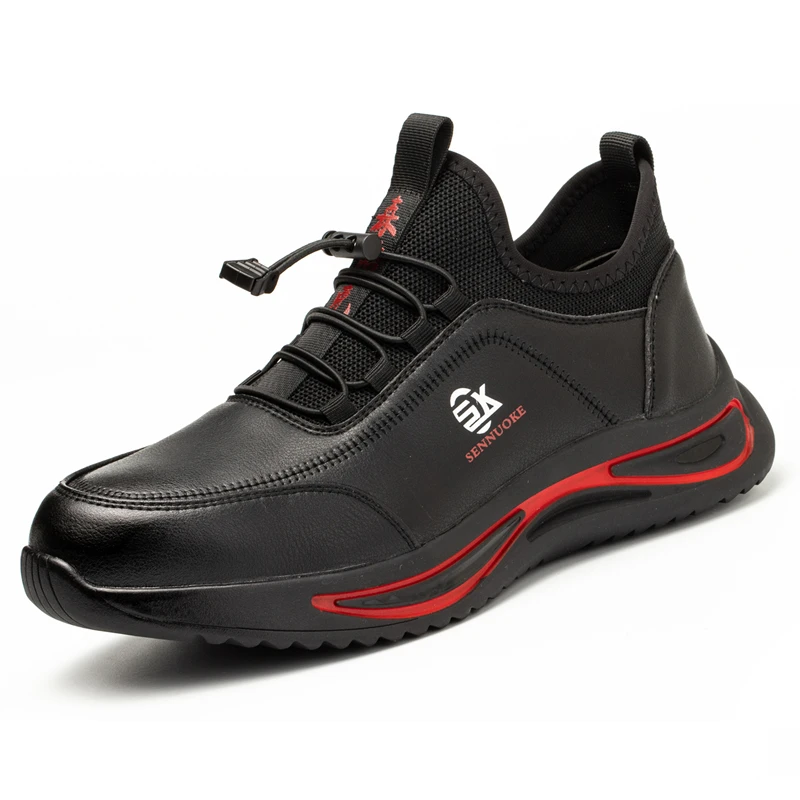 

men's fashion steel toe caps work shoes black original leather worker safety shoe tooling security low boots protective footwear
