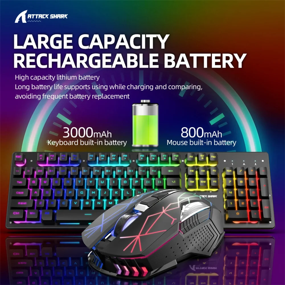 T3 Wireless Keyboard Mouse Rechargeable Ergonomic RGB Lighting 2.4GHz Combo For Desktop Laptop PC