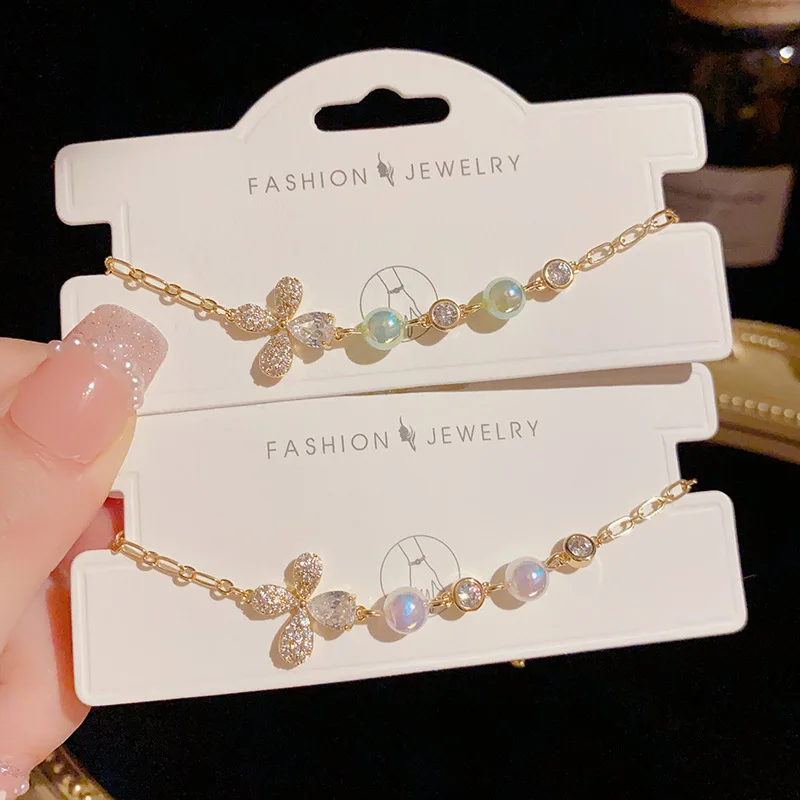 

2023 Trendy Inlaid Zircon Flower Bracelets For Women High Quality Thickened 14K Gold Plated Charm Bracelet Original Jewelry New