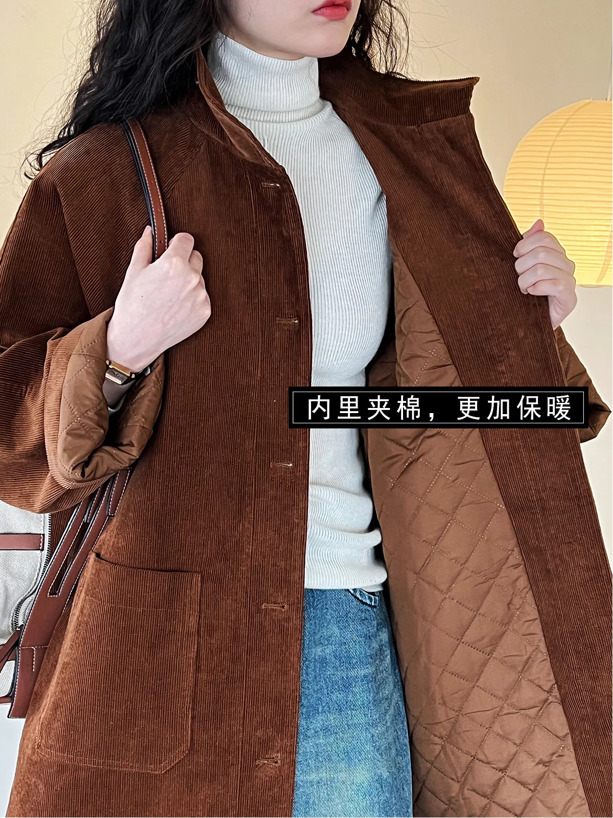 Винтажная Вельветовая куртка большого размера для женщин Корейская теплая