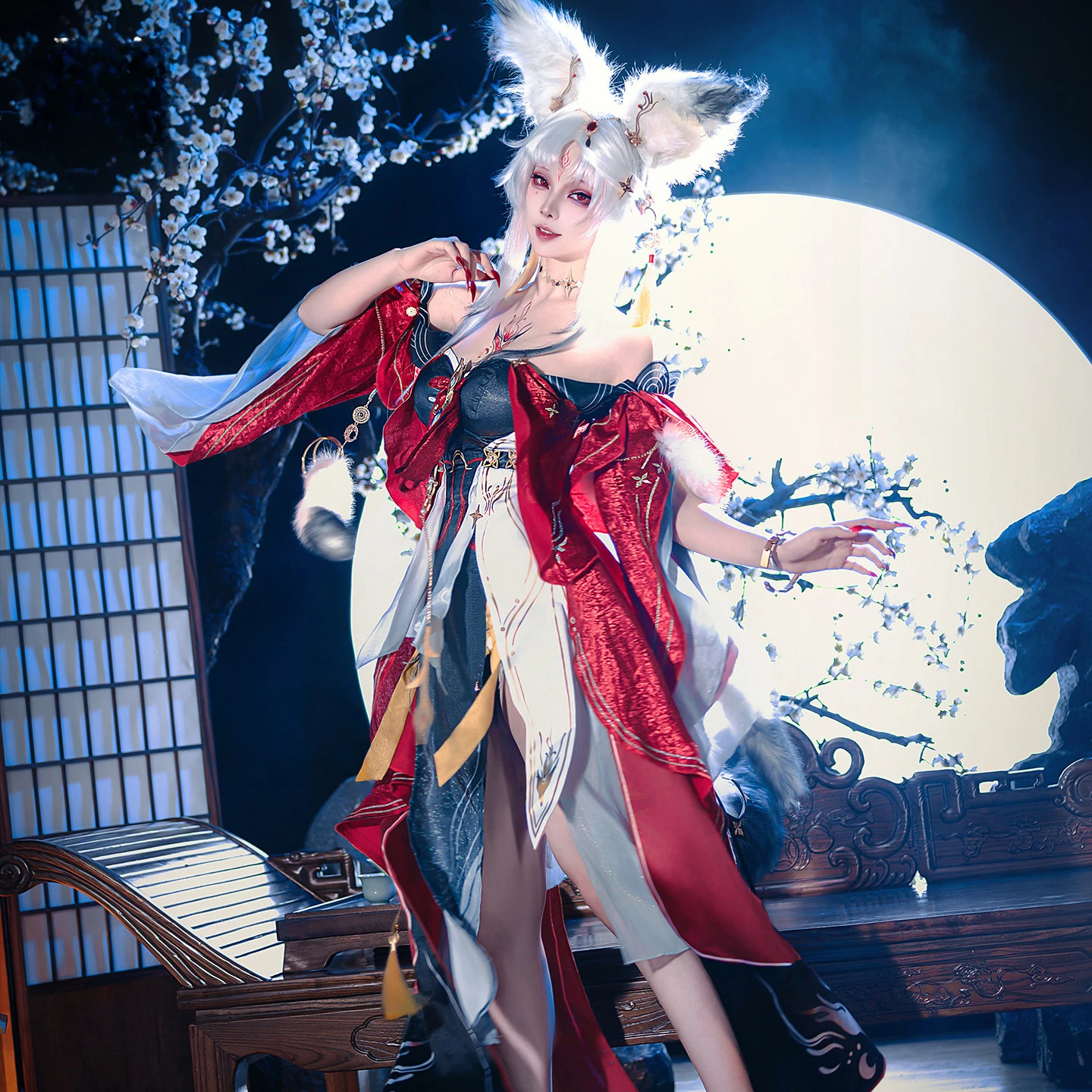 Фото Костюм для косплея Wuthering Waves Hsin Moon Fox Star: Сексуальный китайский костюм лисьей леди, женский костюм Ханьфу для Хэллоуина №2