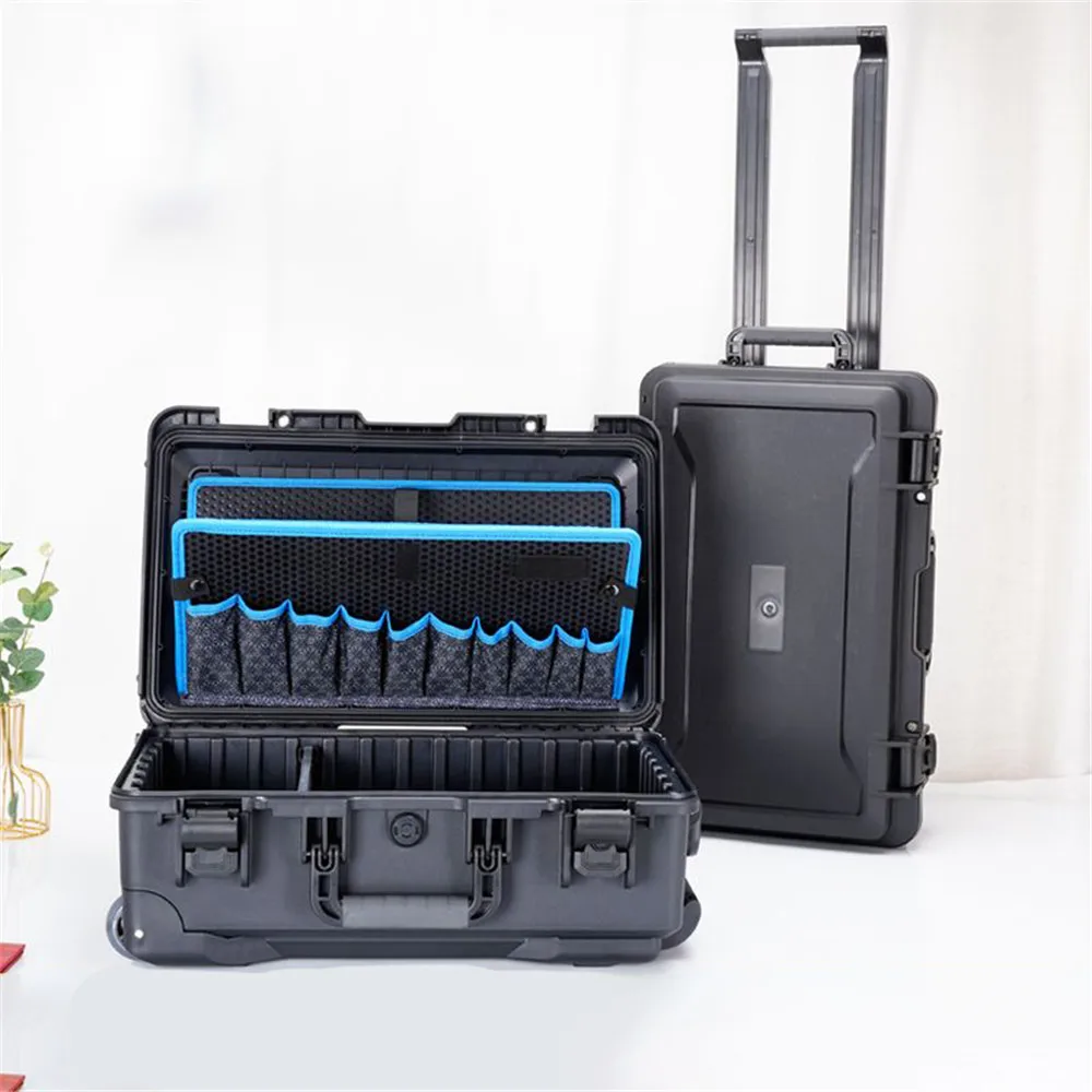 

Toolbox Outdoor Hard Case with Trolley Pocket Tool Boards Wheel Electrician Tools chest Organizers Electric Drill Garage Storage