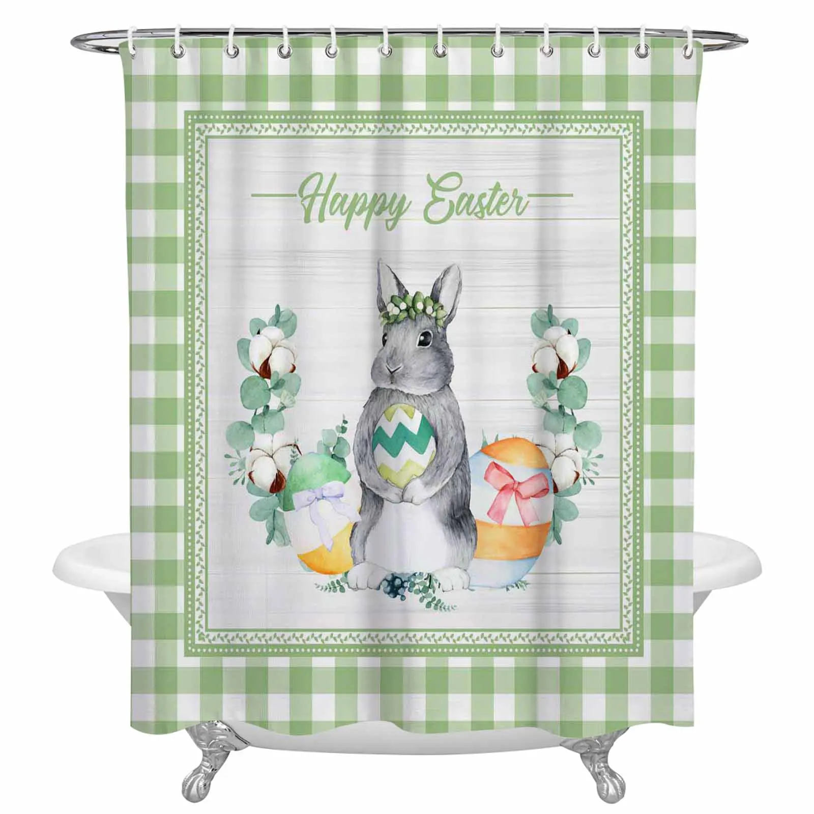

Easter Bunny Colored Eggs Cotton Watercolor Bathroom Shower Curtain Modern Home Decor Waterproof Polyester Fabric Bath Curtains