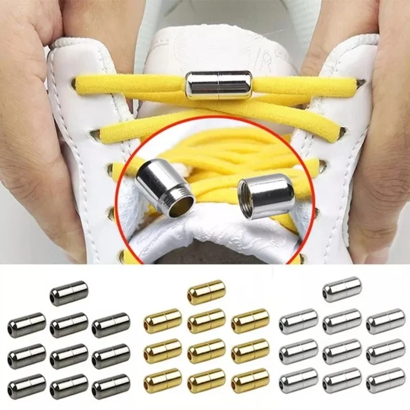 

10Pcs Elastic Laces Clasps Metal Capsule Lock Buckles Tip Ends No Tie Shoelaces Tieless Elastic Lazy Shoelace Accessries