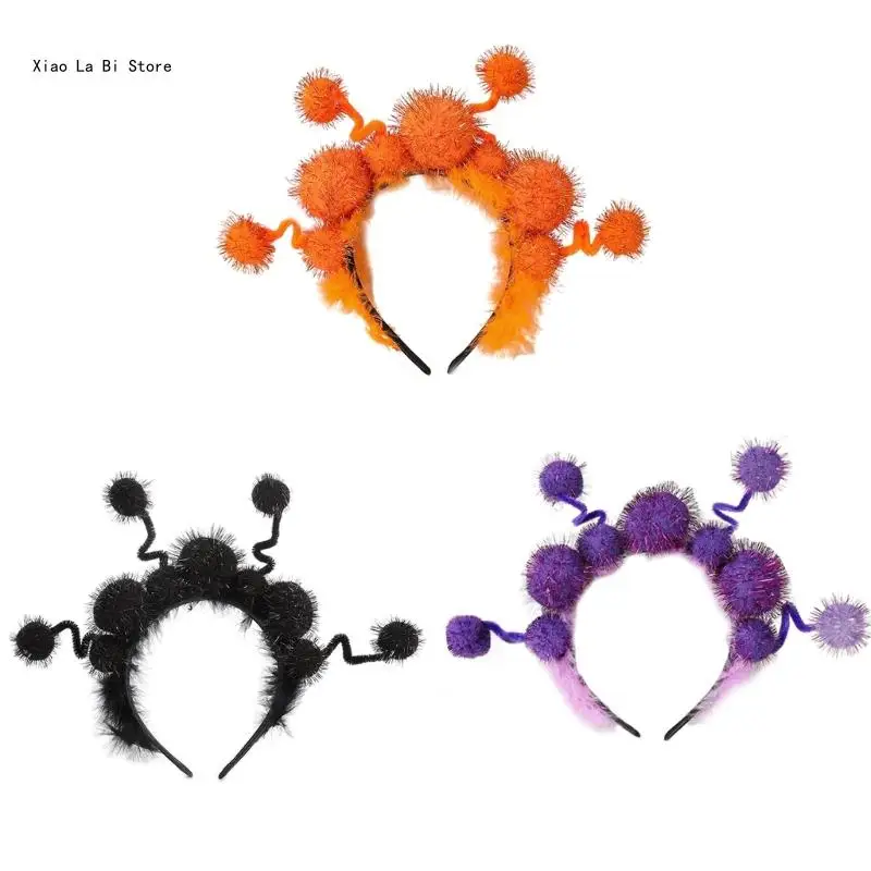 

XXFD Furry Halloween Devil Headband Handmade Pompoms Hair Hoop Costume Headwear