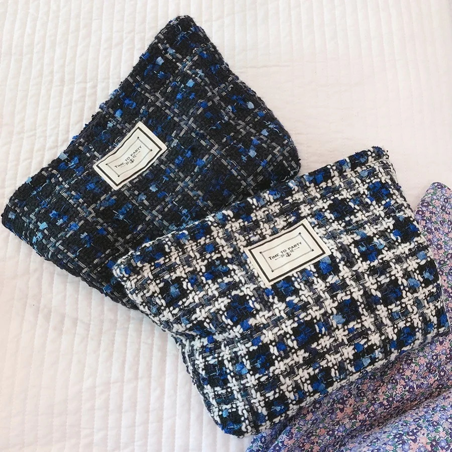 

Plaid Fabric Makeup Bags Women Travel Cosmetic Pouch Necesserie Organizer For Burshes Beauty Case Cosmetic Storage Pouch Clutch