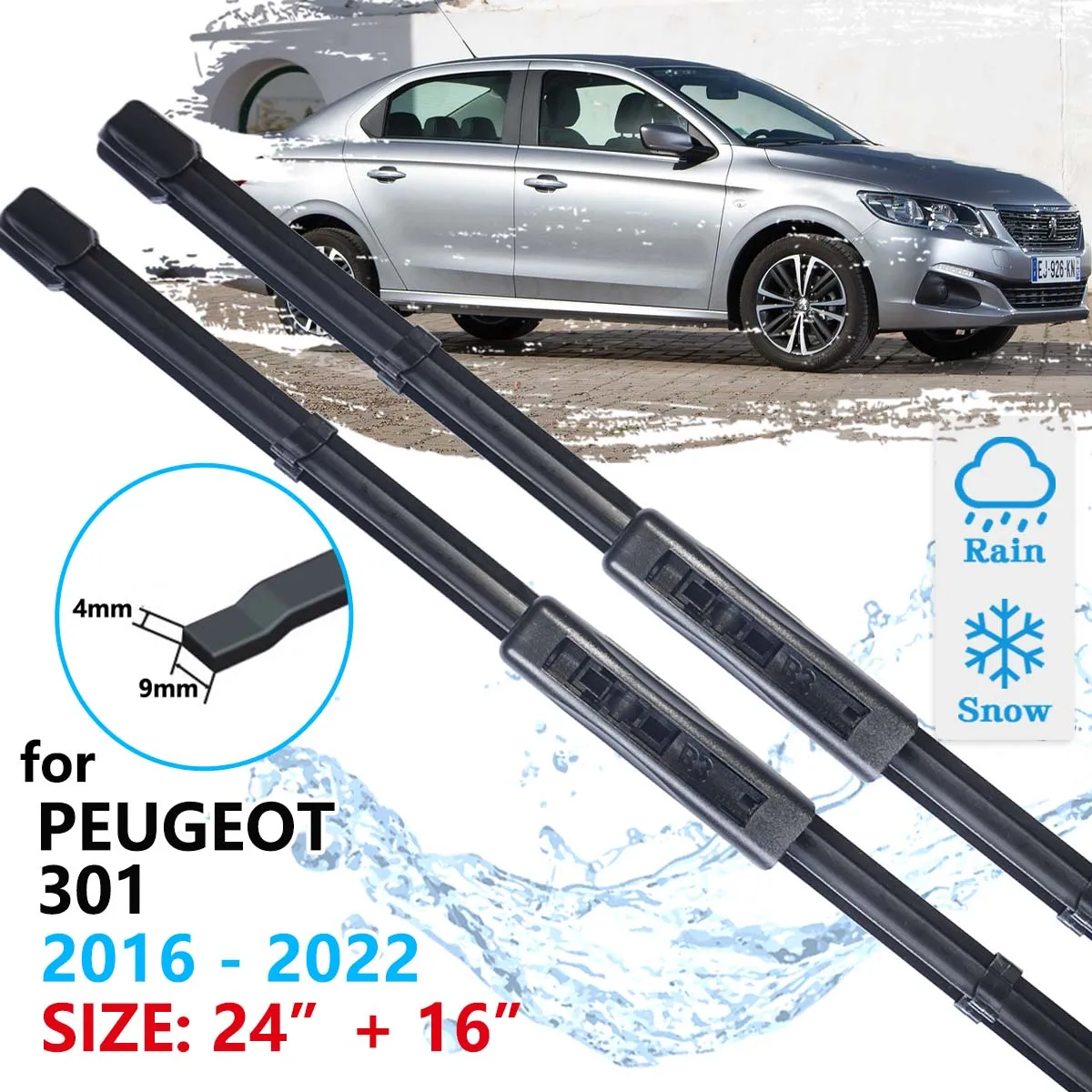 Car Front Wiper Blades For Peugeot 301 2016 2017 2018 2019 2020 2021 2022 2pcs Brushes Washer Windscreen Windshield Accessories