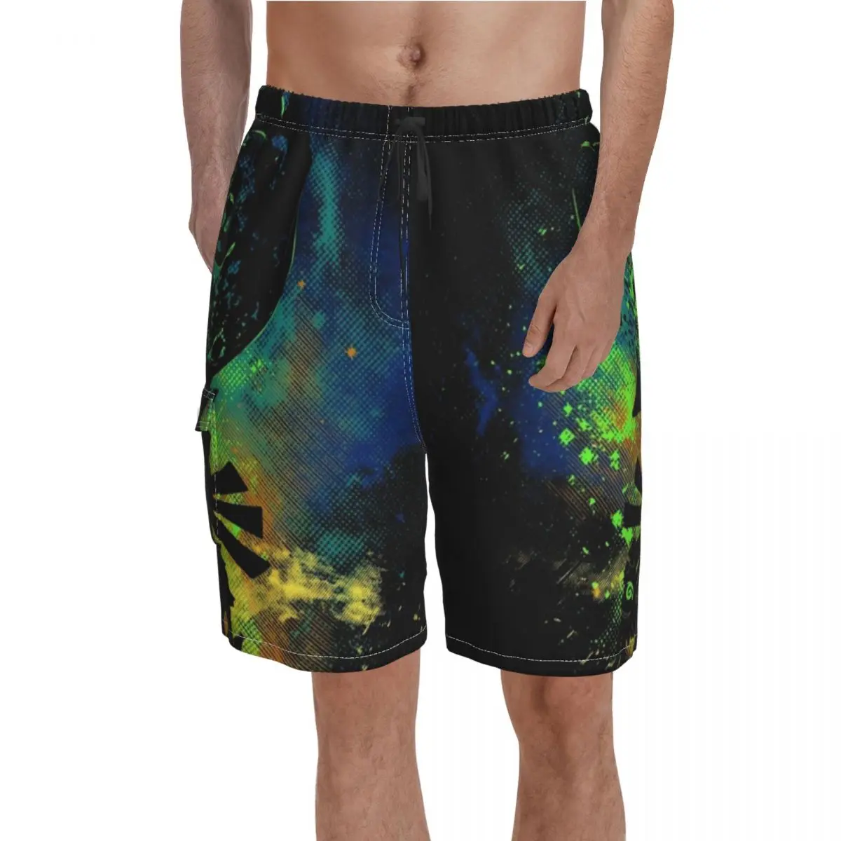 

Majoras маска доска шорты Горячие Majora Искусство Печать доска короткие брюки мужские эластичные талии Смешные Плавки размера плюс