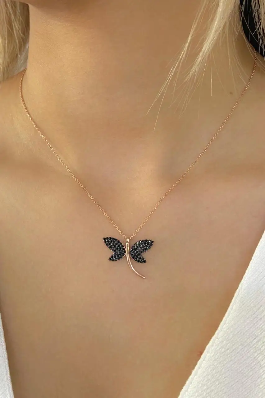 

New Design Dragonfly Onyx Stone 925 Silver Necklace