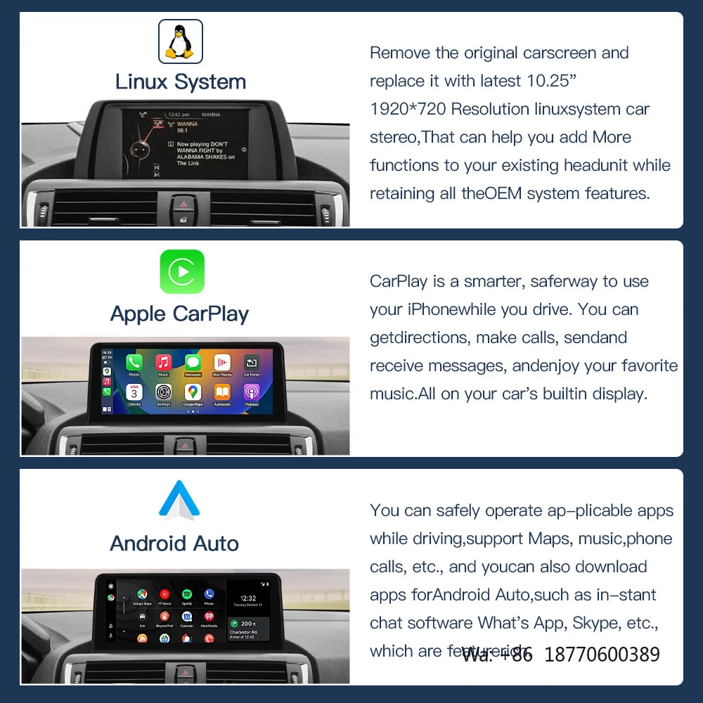 Фото Автомагнитола CARABC с 10,25-дюймовым экраном, системой Linux, Android Auto и CarPlay для BMW (NBT F10 F15 F20 F25 F30 F48) №4