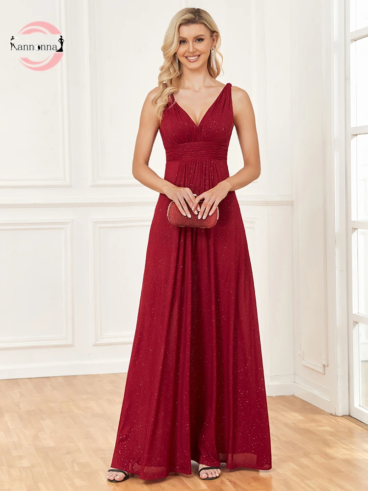 

Fannonnaf Chiffon Summer Ruched Elegant Evening Dress Wedding Guest Burgundy Tank Bridesmaid A Line Prom Dress Gown Long Formal