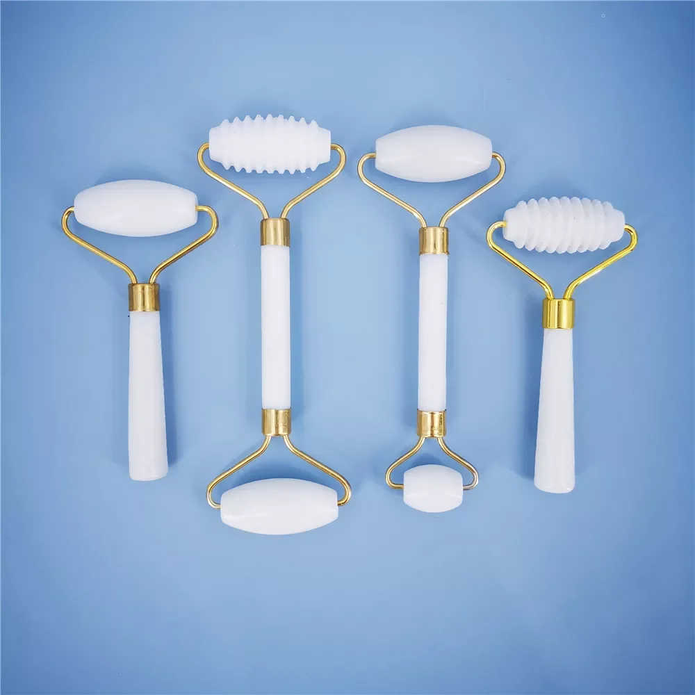 

NEW2023 White Jade Stone Massage Natural Quartz Scraper Jade Roller Gua sha Set White Face Lifting Facial Massager Tool for Back