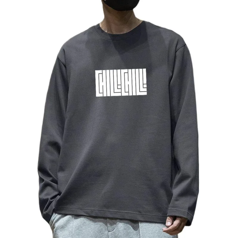 Casual Trendy American Style Loose-Fit Long Sleeve T-Shirt Versatile Pure Top Fabric Men's Leisure Hong Kong