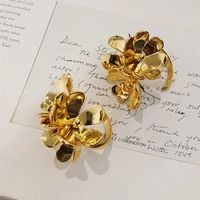 korean fashion french retro light luxury golden flower exaggerated temperament earrings for womens jewelry wedding party gifts