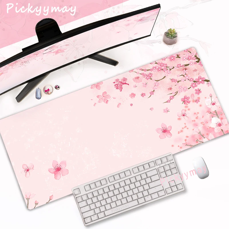 

Pink Cherry Blossoms Mousepad XXL Home Computer Table Large Pc Mouse Pad Art Sakura Keyboard Mause Desk Mat Office Accessories