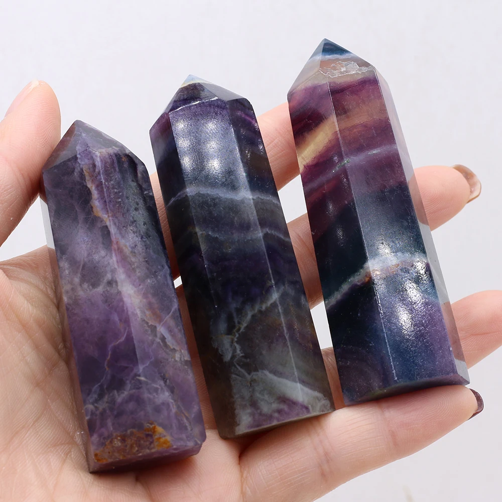 

Natural Purple Fluorite Point Wand Quartz Crystal Healing Energy Stone Home Decoration Reiki Polished Crafts Gem Carved 1PC