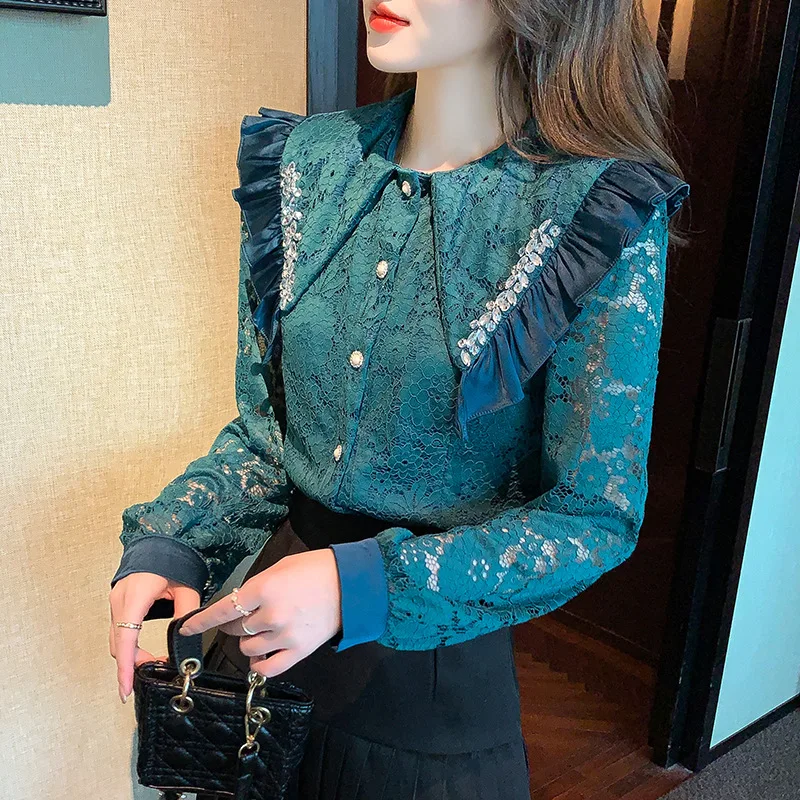 

2022 Spring New Fashion Temperament Ladies Slim Lace Cardigan Handmade Beaded Foreign Style Small Shirt Women