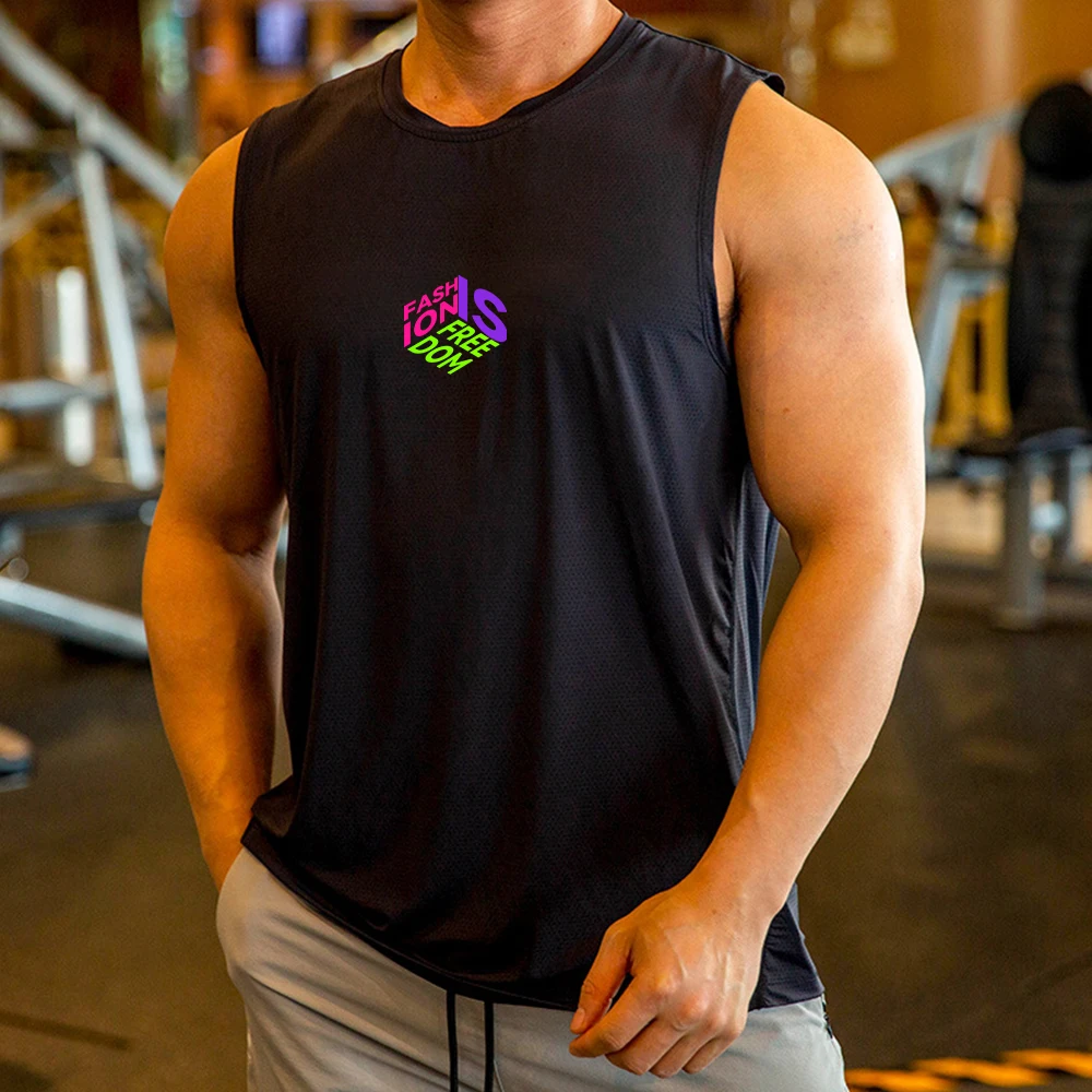 

NO05 Summer Men Letter Color Tank Top Cotton Workout Jogger Sleeveless Shirt Gym Fitness Training Waistcoat Male Vest Casual