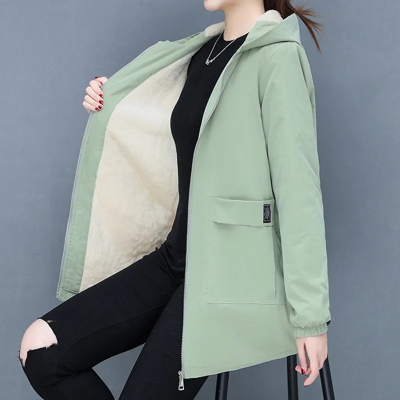 Autumn and Winter 2022 New Korean Thickened Warm Lamb Wool Cotton Shirt Women's Medium Long Versatile Loose Hooded Coat Female
