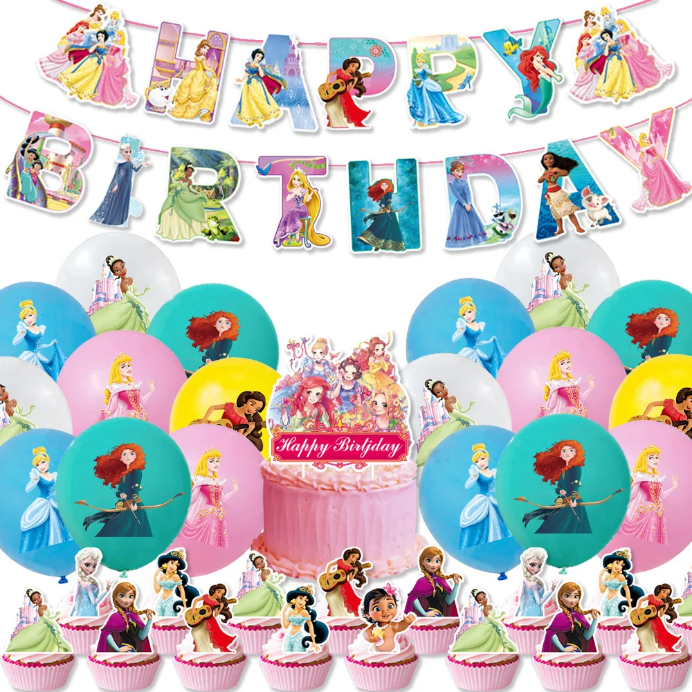 

Disney Princess Party Supplies Anna Elsa Six Princess Banner Cake Topper Balloon for Kids Girls Baby Shower Birthday Party Decor