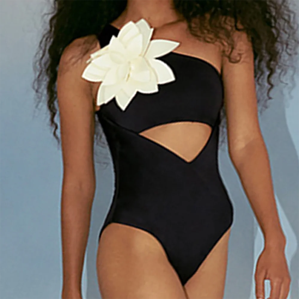 

Sexy Cutout Bikini Set Women 2022 Three-dimensional Flowers One-piece Swimsuits the Shoulder Swimwear Backless Summer Beach Wear