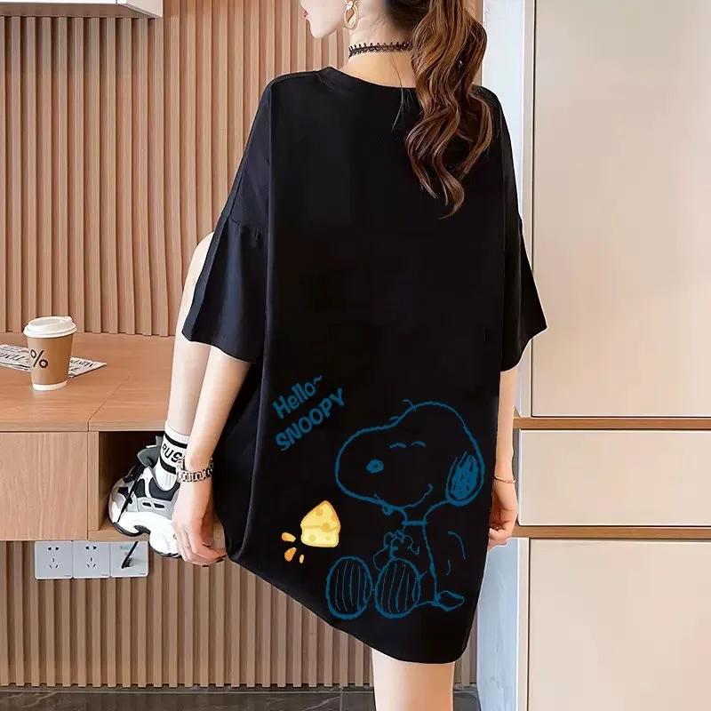 Футболка с рисунком Снупи Kawaii Estate Donna Cotone StampaTraspiranteCamicia A Maniche CorteY2K Coppia Casual Girocollo Top