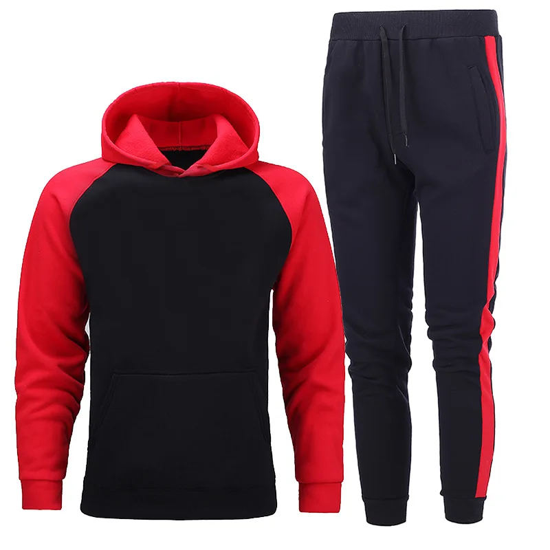 

22SS New Men's Sportswear 2-piece Set Stitching Fleece Hoodie Trousers Casual Fashion Sportswear Fitness Jogging Sports Set Men