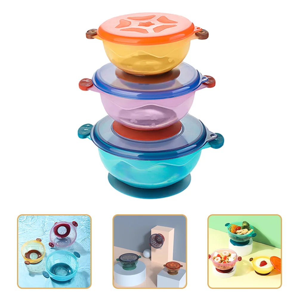

3 Pcs Suction Bowl Baby Kit Bowls Toddler Lids Portable First Stage Pp Kids Feeding