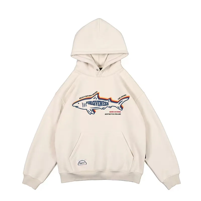 

Shark monogrammed embroidered lovers hoodie man