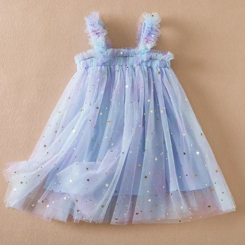 Детское летнее платье принцессы, с блестками, на возраст 1-5 лет