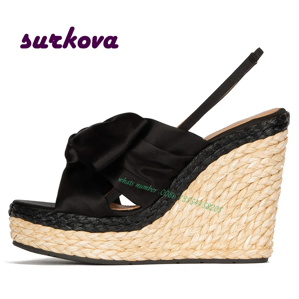 

Сандалии женские атласные с открытым носком, босоножки на танкетке с переплетением и ремешком на пятке, пикантная вечерняя Обувь, Роскошные, большие размеры, 2022