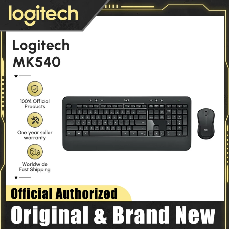 

Logitech MK540 Wireless Keyboard And Mouse Set Splash-Proof Media Hotkey Unifying Receiver Comfortable Palm Rest MK520 Upgraded