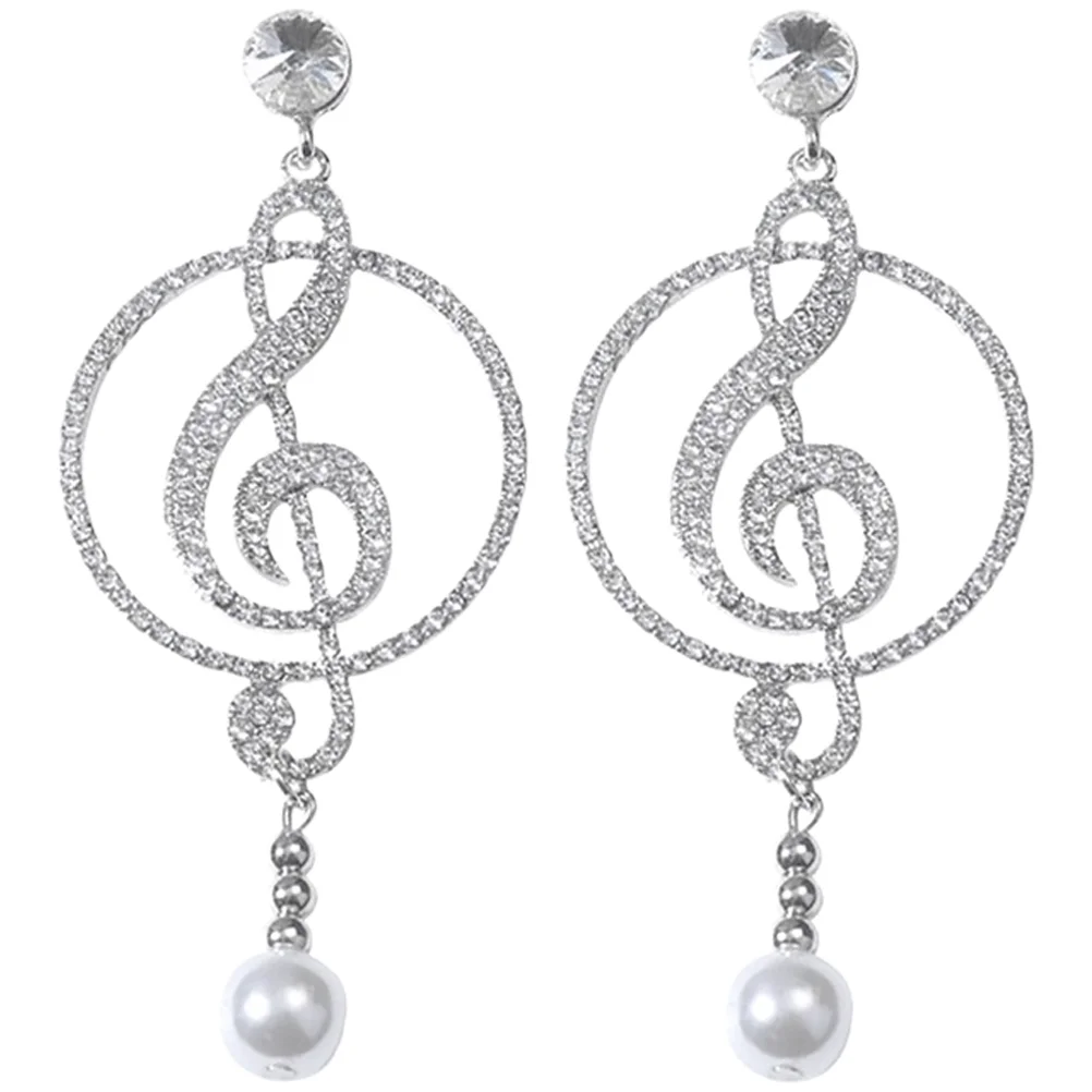 

Earrings Music Women Dangle Note Treble Drop Piano Creole Pendant Hook Keyboard Eighth Sterling Silver Stud Hanging Clef Crystal
