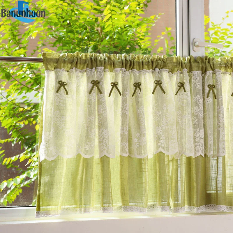Американская пасторальная зеленая половинная занавеска из хлопка и льна для