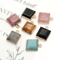 pink crystal natural stone pendants for diy jewelry making necklace bracelet earrings black agate picture gem square charms