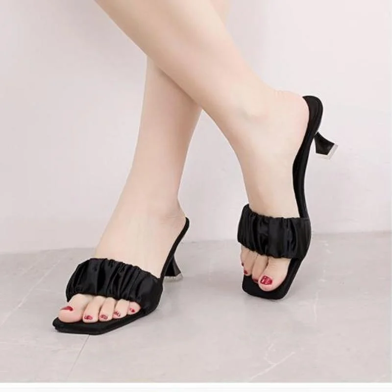Fashion Women's Sandals Open Toe Party Stilettos Casual Sandals Slippers High Quality Sandals Pleated Multicolor Women's Shoes