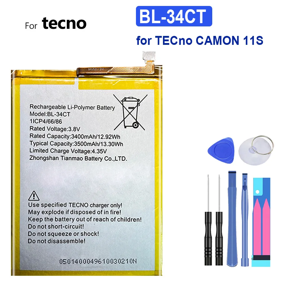 

Мобильный телефон аккумулятор BL-34CT 3500mAh для TECno CAMON 11S