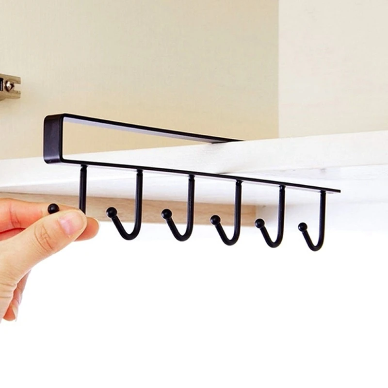 6 hooks iron shelf storage clothes hanging racks kitchen organizer cabinet glass mug holder rack home cup hanger free global shipping