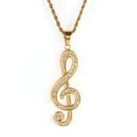 iced out bling music note pendant necklace for men women hip hop gold color stainless steel party jewelry dropshipping