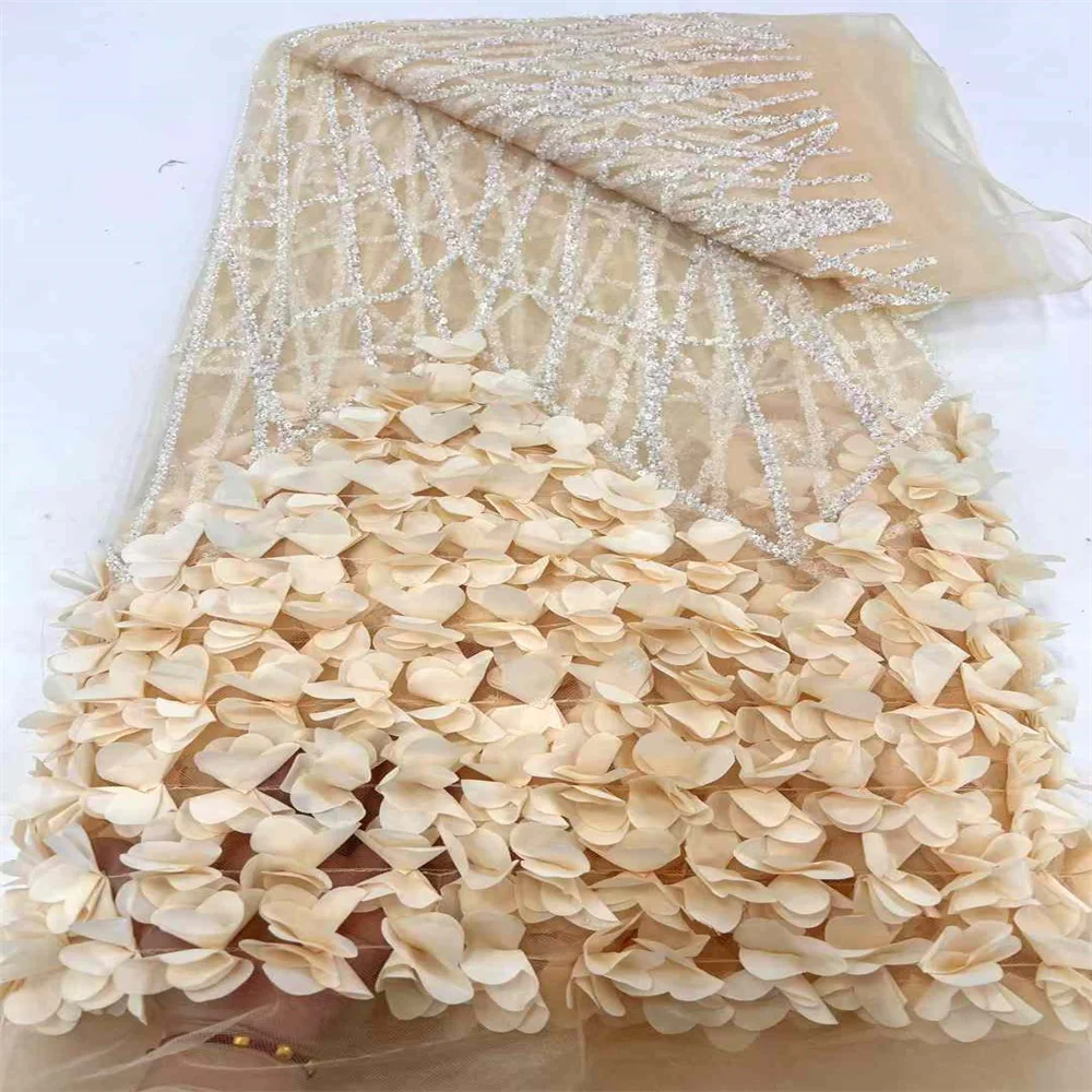 2025 новейшая высококачественная 3D цветочная кружевная ткань с вышивкой из бисера