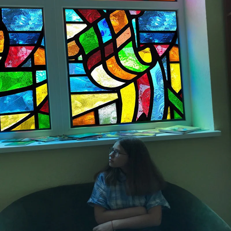 Статические липкие матовые витражи по индивидуальному заказу оконные пленки