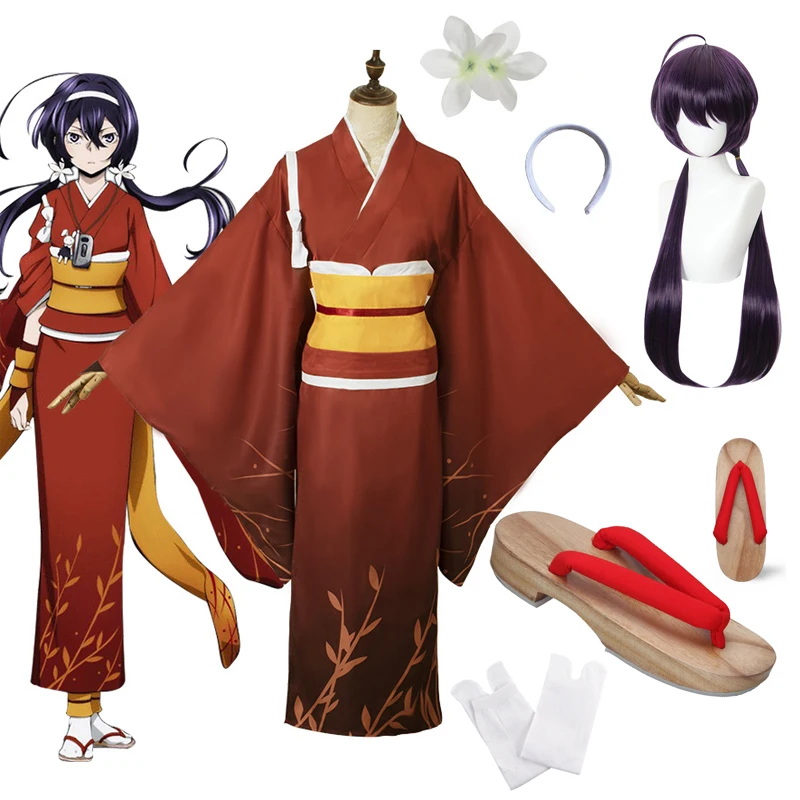 

Anime Bungo Stray Dogs Cosplay Costumes Izumi Kyouka Cosplay Kimono With Hair Hoop Halloween Party Roleplay Clothing Wigs Shoes